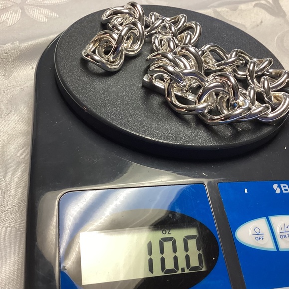 Ralph Lauren Silver Tone Chain Necklace Paper Toggle Logo HUGE - Picture 8 of 8